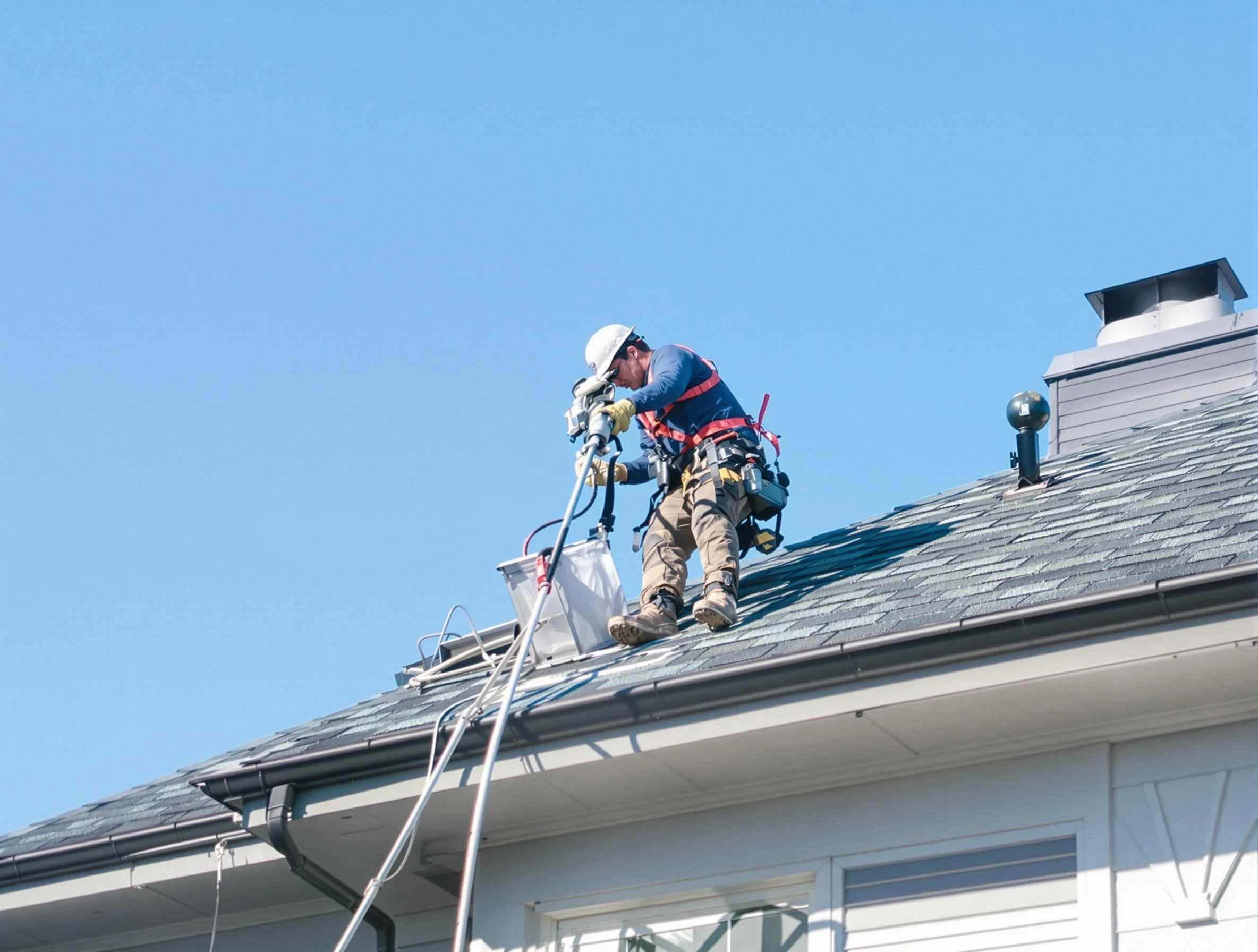 Woodstock Dryer Vent Cleaning certified technician cleaning a roof-mounted dryer vent system in Woodstock