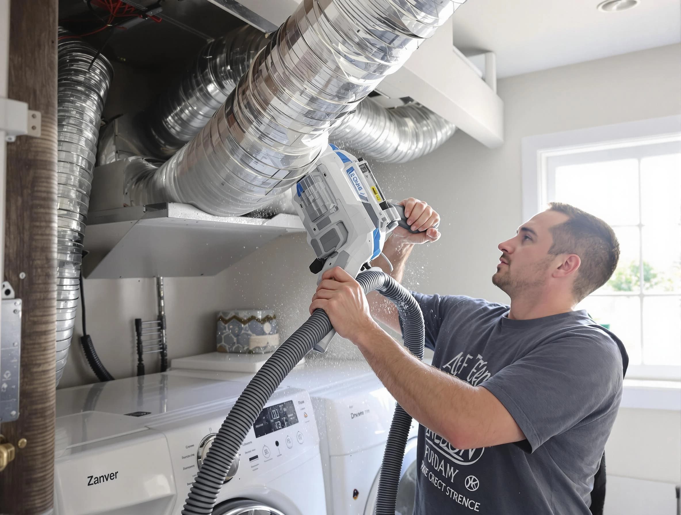 Woodstock Dryer Vent Cleaning specialist cleaning deep within a dryer vent duct system in Woodstock