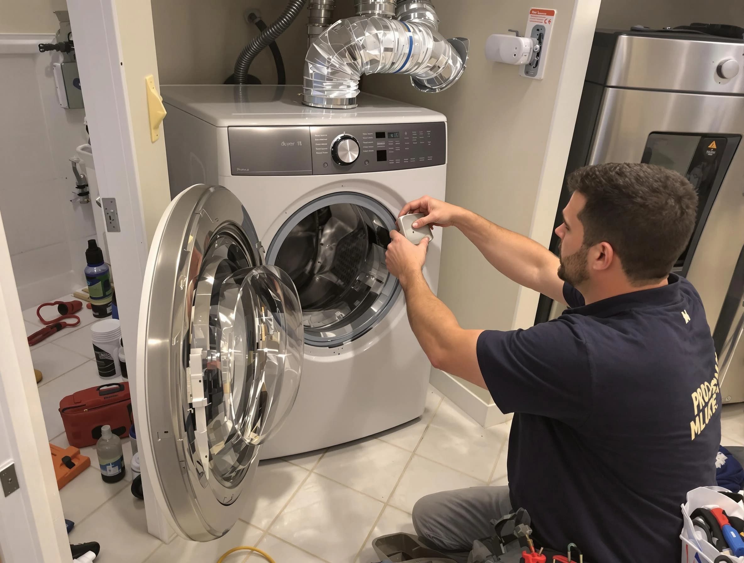 Woodstock Dryer Vent Cleaning technician performing precise dryer vent hose installation in Woodstock