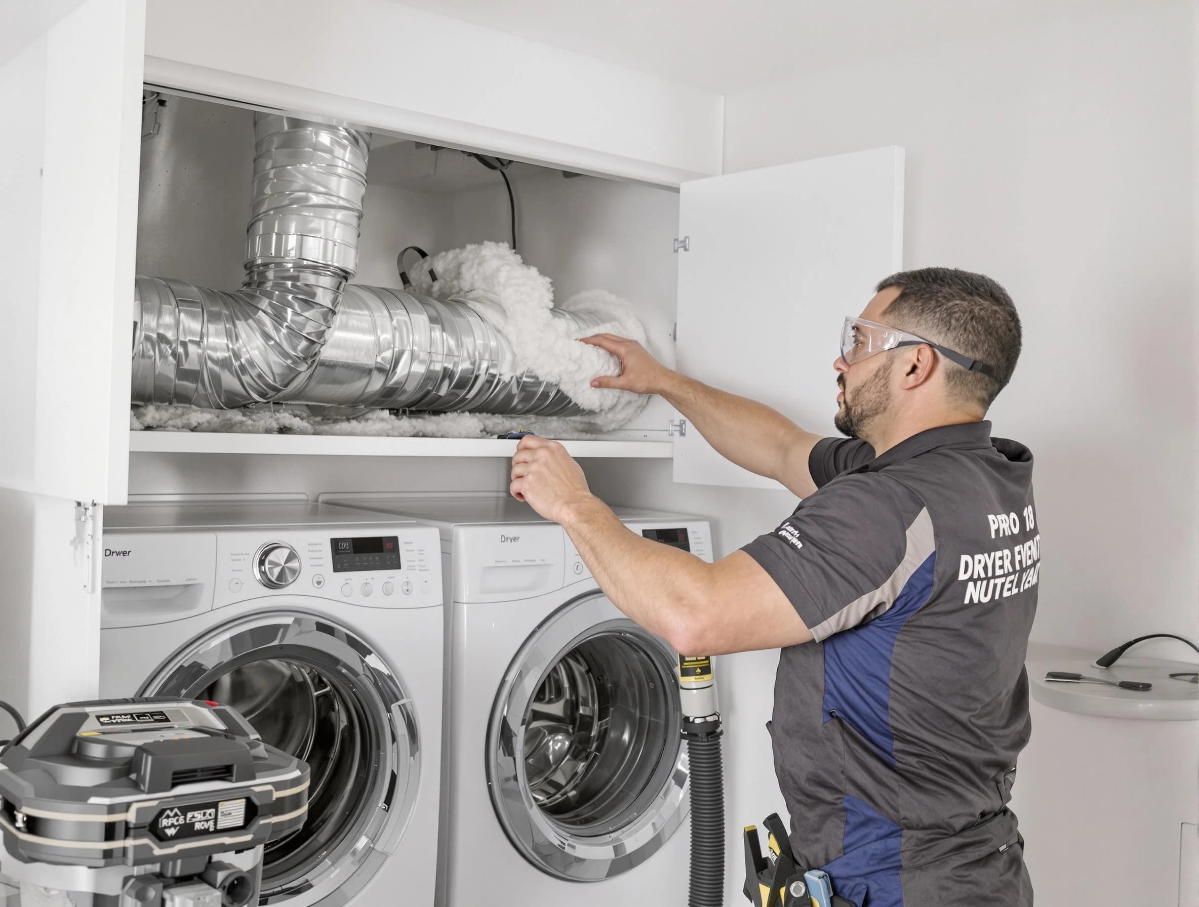 Woodstock Dryer Vent Cleaning certified technician performing specialized gas dryer vent cleaning in Woodstock