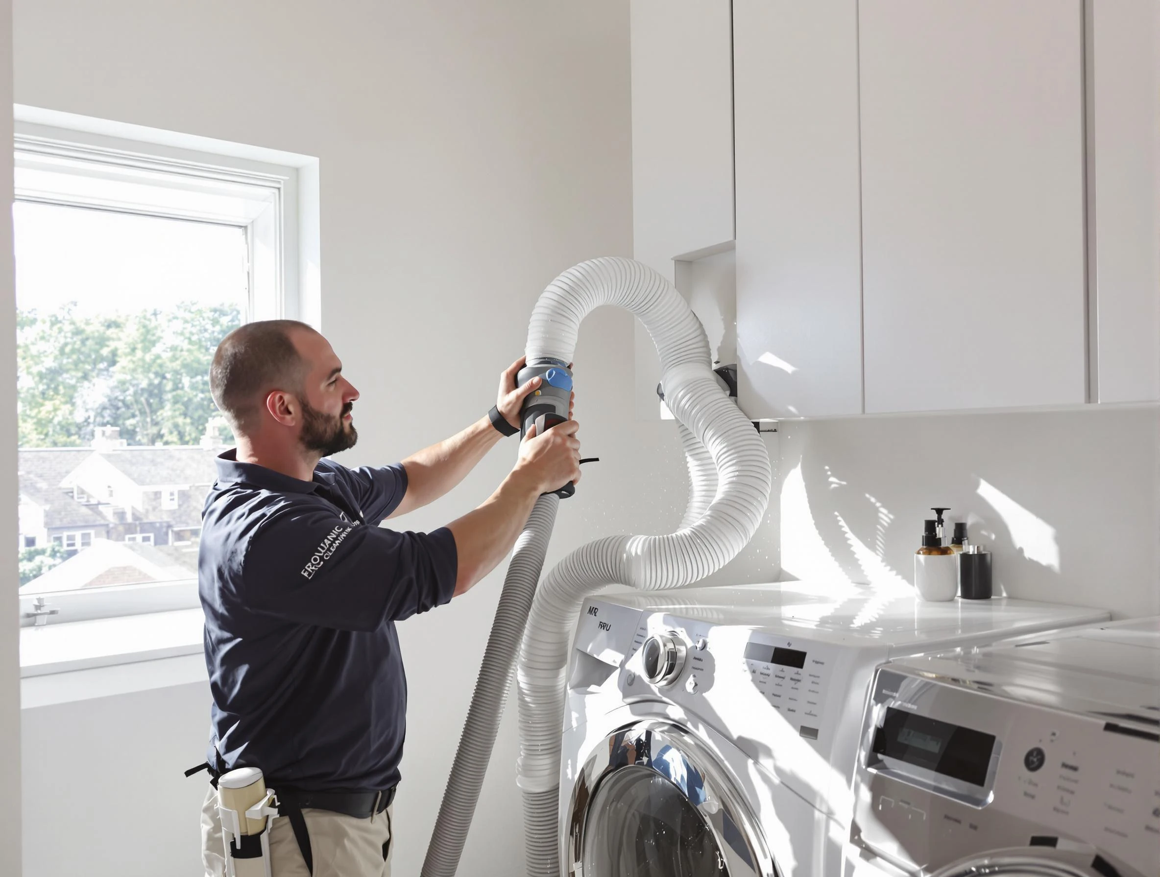 Certified Woodstock Dryer Vent Cleaning technician performing dryer vent cleaning in Woodstock